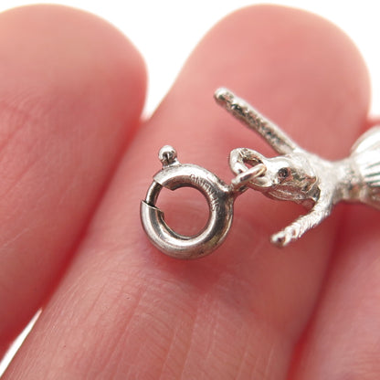 925 Sterling Silver Vintage Cheerleader Spring Ring Lock 3D Charm Pendant