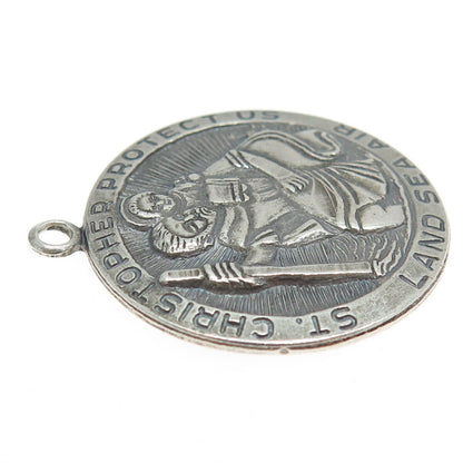 CHAPEL 925 Sterling Silver Antique Art Deco St. Christopher Religious Pendant