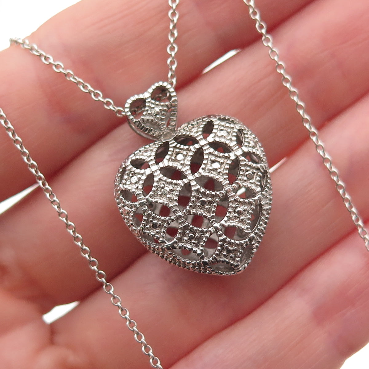 DBJ Dee Berkle 925 Sterling Silver Real Diamond Heart Cable Chain Necklace 18"
