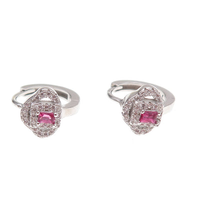 925 Sterling Silver Pink & White C Z Hoop Earrings