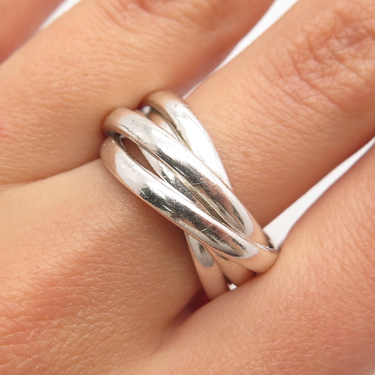 925 Sterling Silver Vintage Mexico Interlocked Band Ring Size 5.75