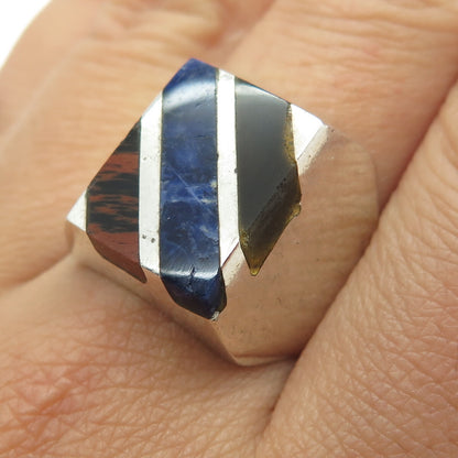 925 Sterling Silver Vintage Real Sodalite & Jasper Ring Size 10.25