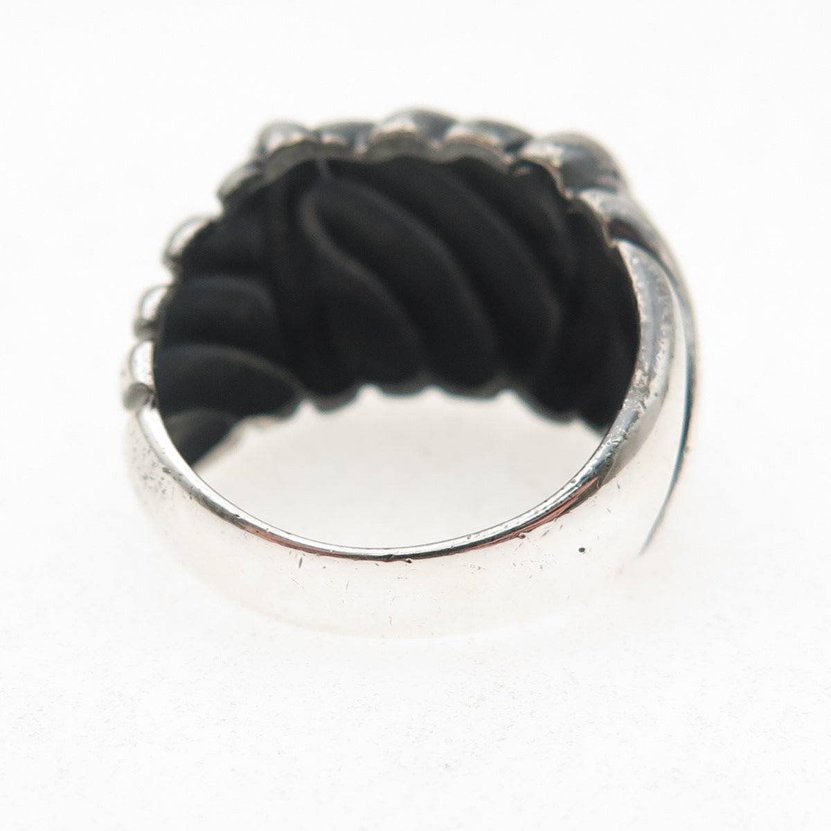 925 Sterling Silver Vintage Modernist Ribbed Oxidized Ring Size 8.75