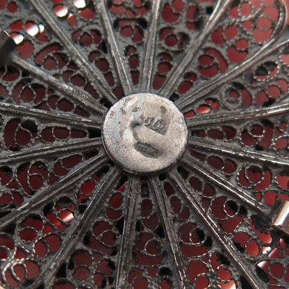 800 Silver Antique Art Deco Italy Floral Filigree Beaded Oxidized Pendant