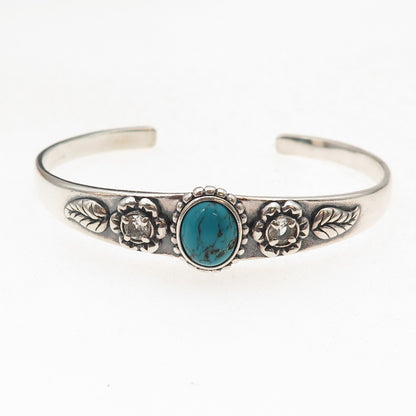 Carolyn Pollack Sterling Vintage Turquoise & C Z Floral Adjustable Bracelet 6"