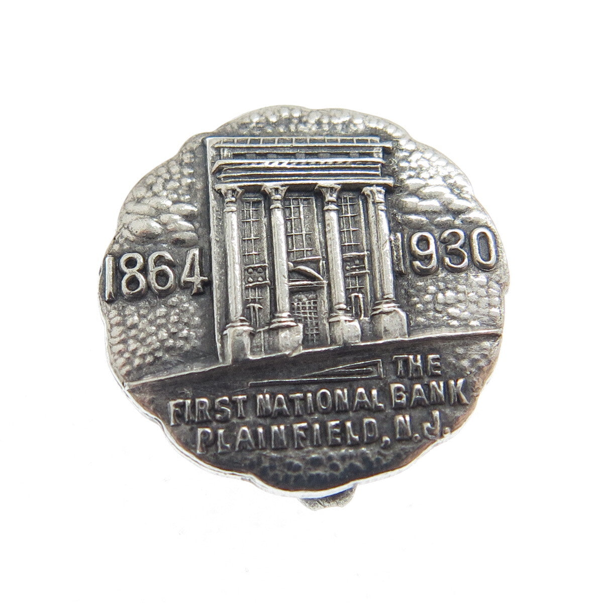 925 Sterling Silver Antique First National Bank 1864-1930 Oxidized Pin Brooch