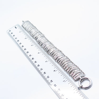 925 Sterling Silver Vintage Turkey Panel Link Bracelet 7.75"