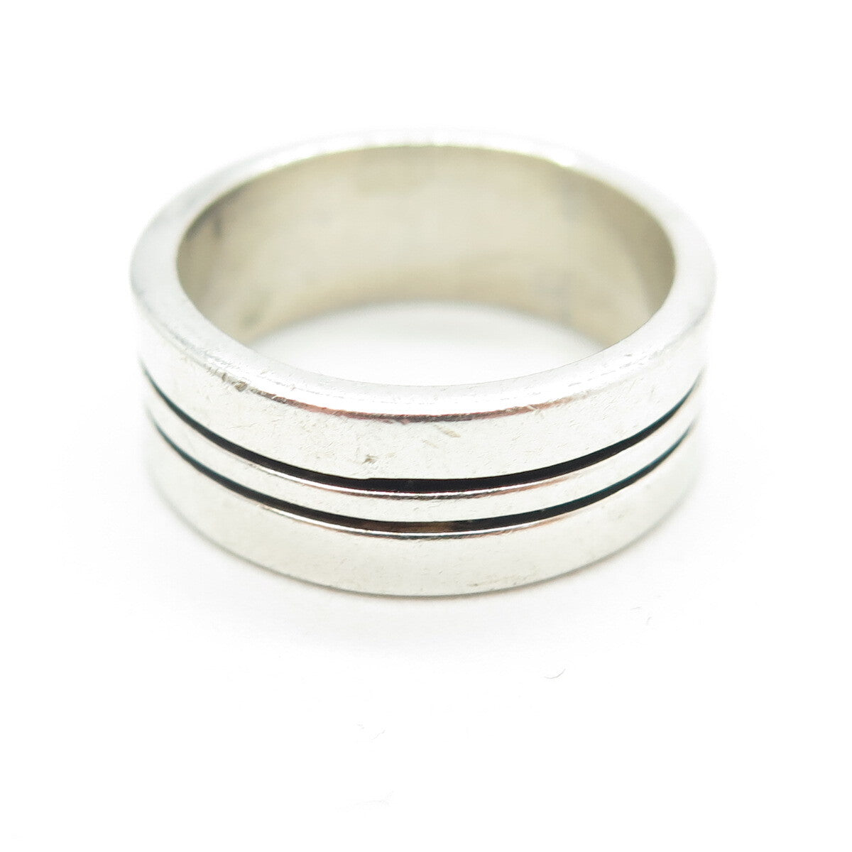 925 Sterling Silver Vintage Mexico Lined All Around Band Ring Size 7