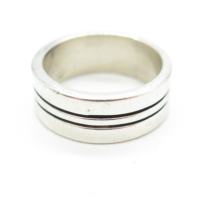 925 Sterling Silver Vintage Mexico Lined All Around Band Ring Size 7