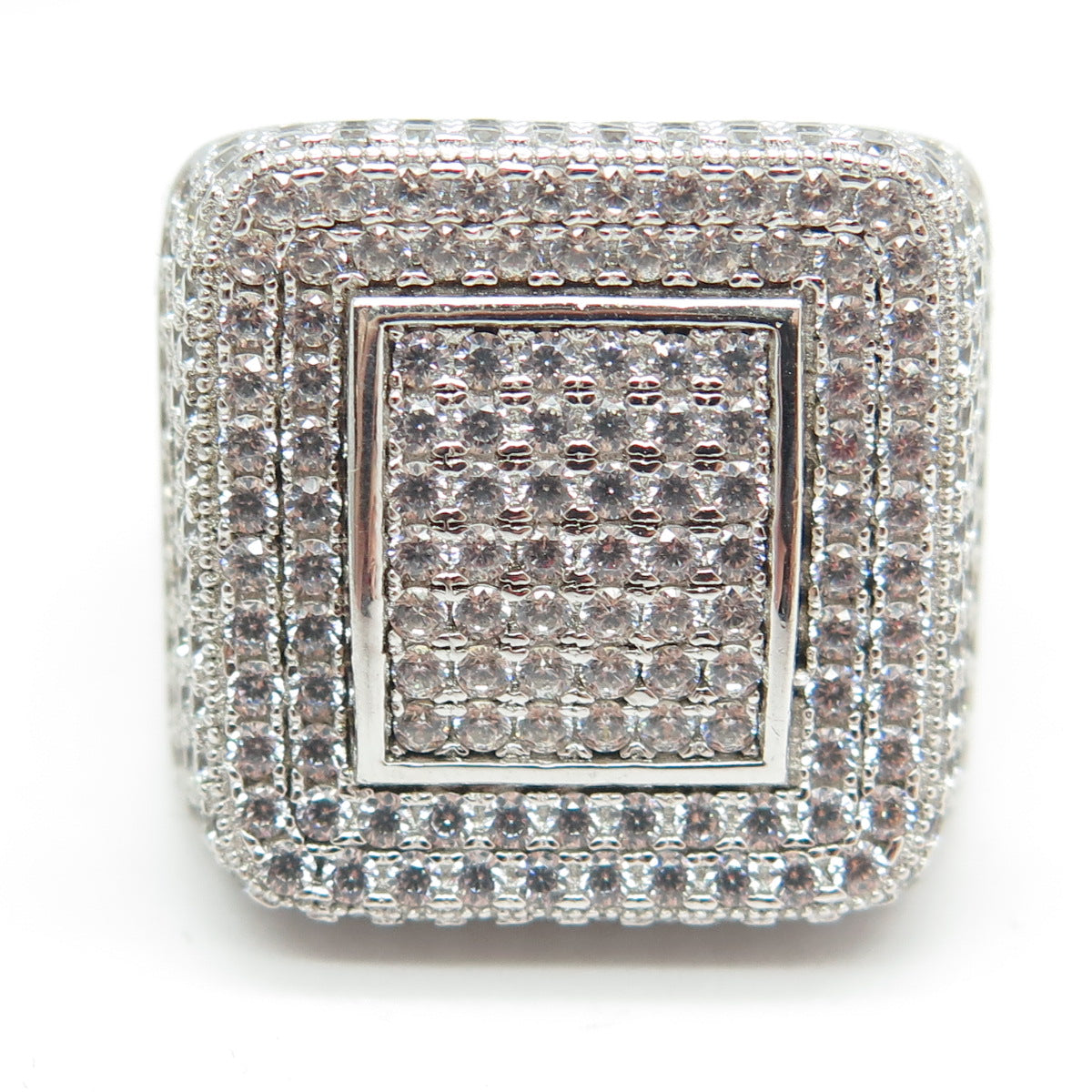 925 Sterling Silver Pave C Z Domed Ring Size 11.25