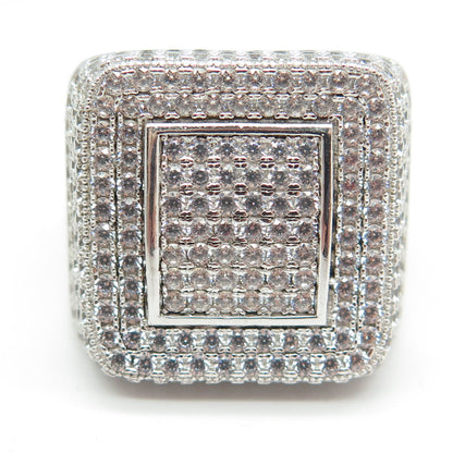 925 Sterling Silver Pave C Z Domed Ring Size 11.25