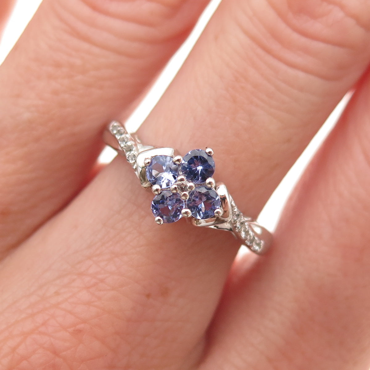 Chuck Clemency 925 Sterling Silver Real Tanzanite & White Topaz Ring Size 7