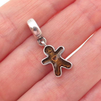 PANDORA 925 Sterling Silver Enamel Gingerbread Man Slide Dangle Charm