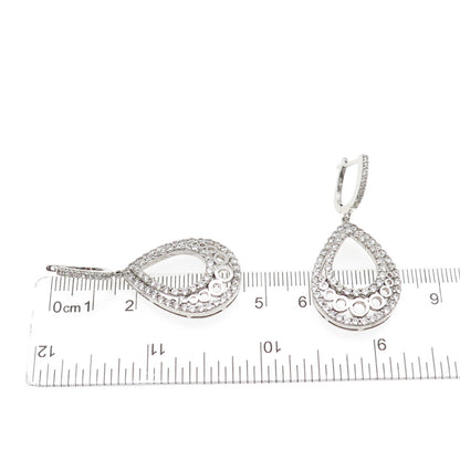 925 Sterling Silver Round-Cut C Z Teardrop Dangle Earrings