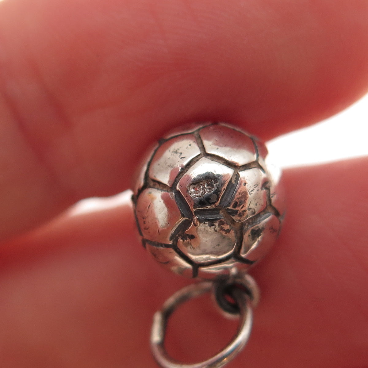 925 Sterling Silver Vintage Soccer Ball Oxidized 3D Charm Pendant