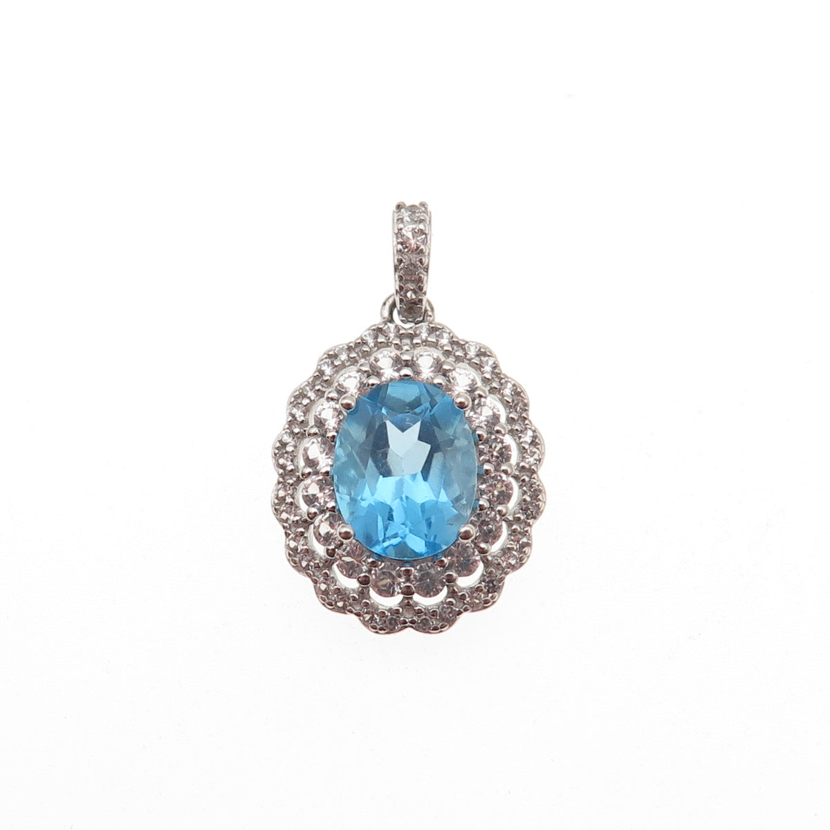925 Sterling Silver Real Swiss Blue & White Topaz Charm Pendant