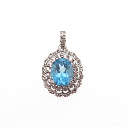 925 Sterling Silver Real Swiss Blue & White Topaz Charm Pendant
