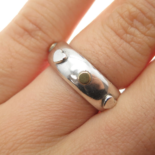 925 Sterling Silver 2-Tone Vintage Heart Dotted Band Ring Size 6
