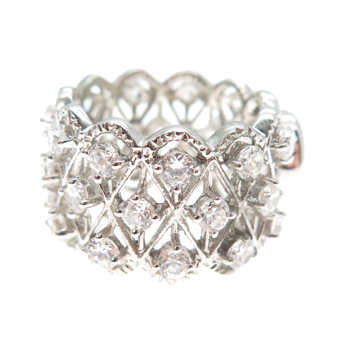 925 Sterling Silver Oval & Round-Cut Canary White C Z Ring Size 7.75