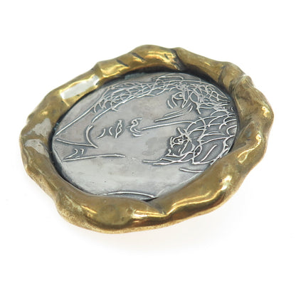 925 Sterling Silver 2-Tone Vintage Abstract Lady Modernist Pin Brooch