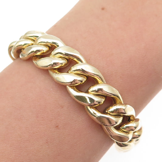 925 Sterling Silver Gold Plated Cuban Link Hollow Bracelet 8.5"