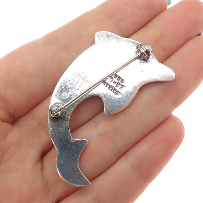 925 Sterling Silver 2-Tone Vintage Mexico Dolphin Pin Brooch