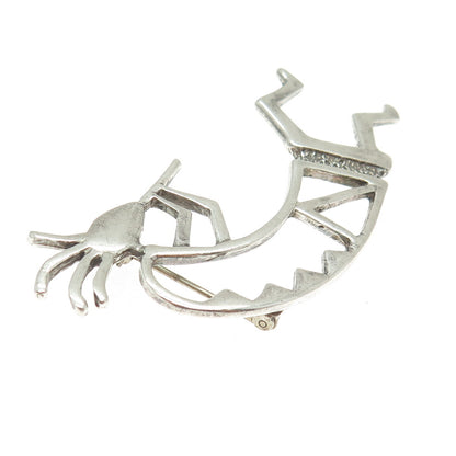 TIA LONG Navajo Old Pawn 925 Sterling Silver Vintage Kokopelli Tribal Pin Brooch