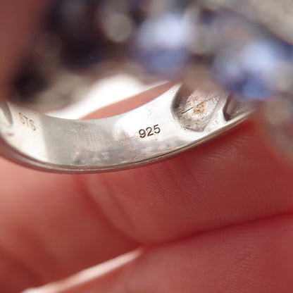 Chuck Clemency 925 Sterling Silver Real Tanzanite & White Topaz Ring Size 8.25