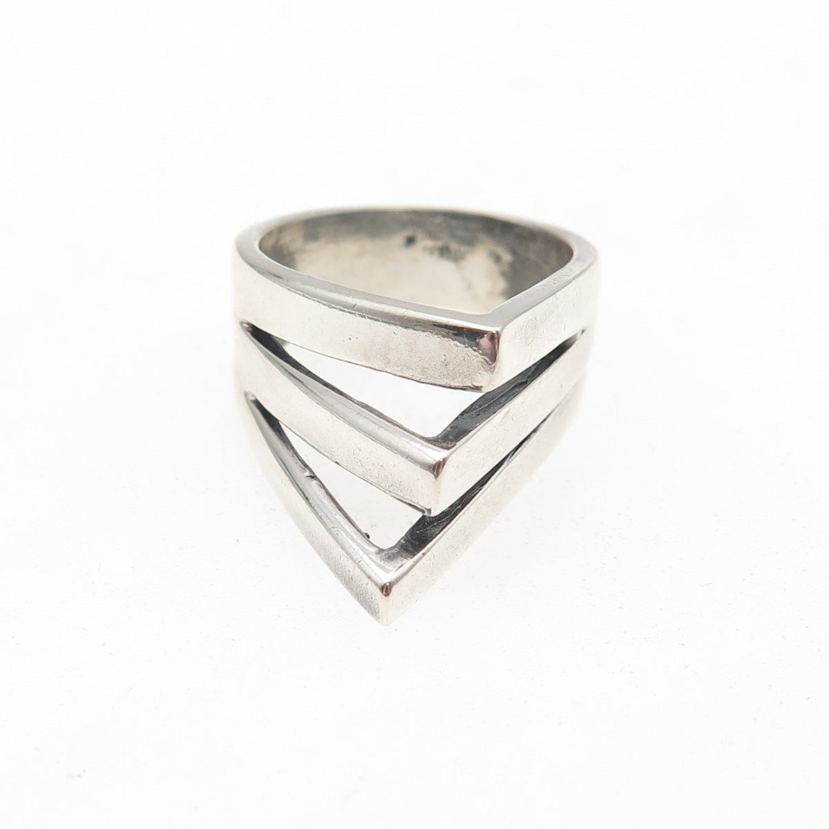 925 Sterling Silver Vintage Modernist 3-Row Oxidized Ring Size 6