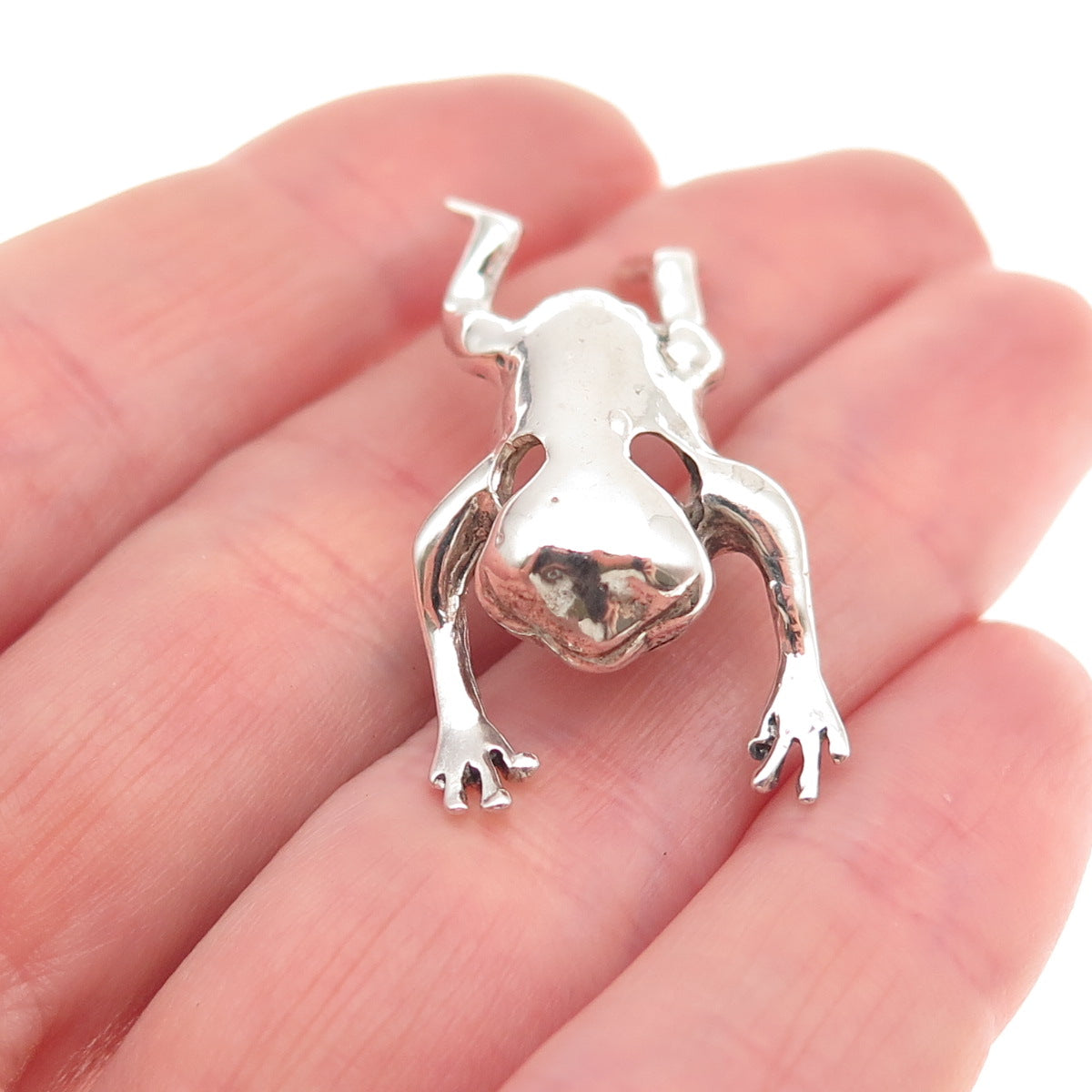 925 Sterling Silver Vintage Frog For Good Luck 3D Slide Charm Pendant