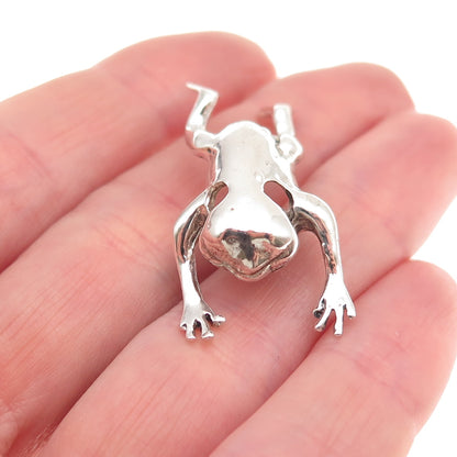 925 Sterling Silver Vintage Frog For Good Luck 3D Slide Charm Pendant