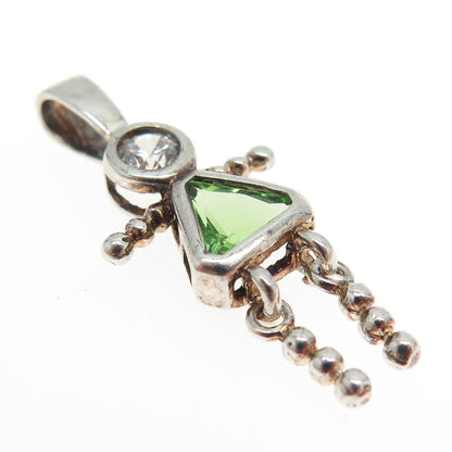 925 Sterling Silver Vintage White & Green C Z August Birthstone Girl Pendant