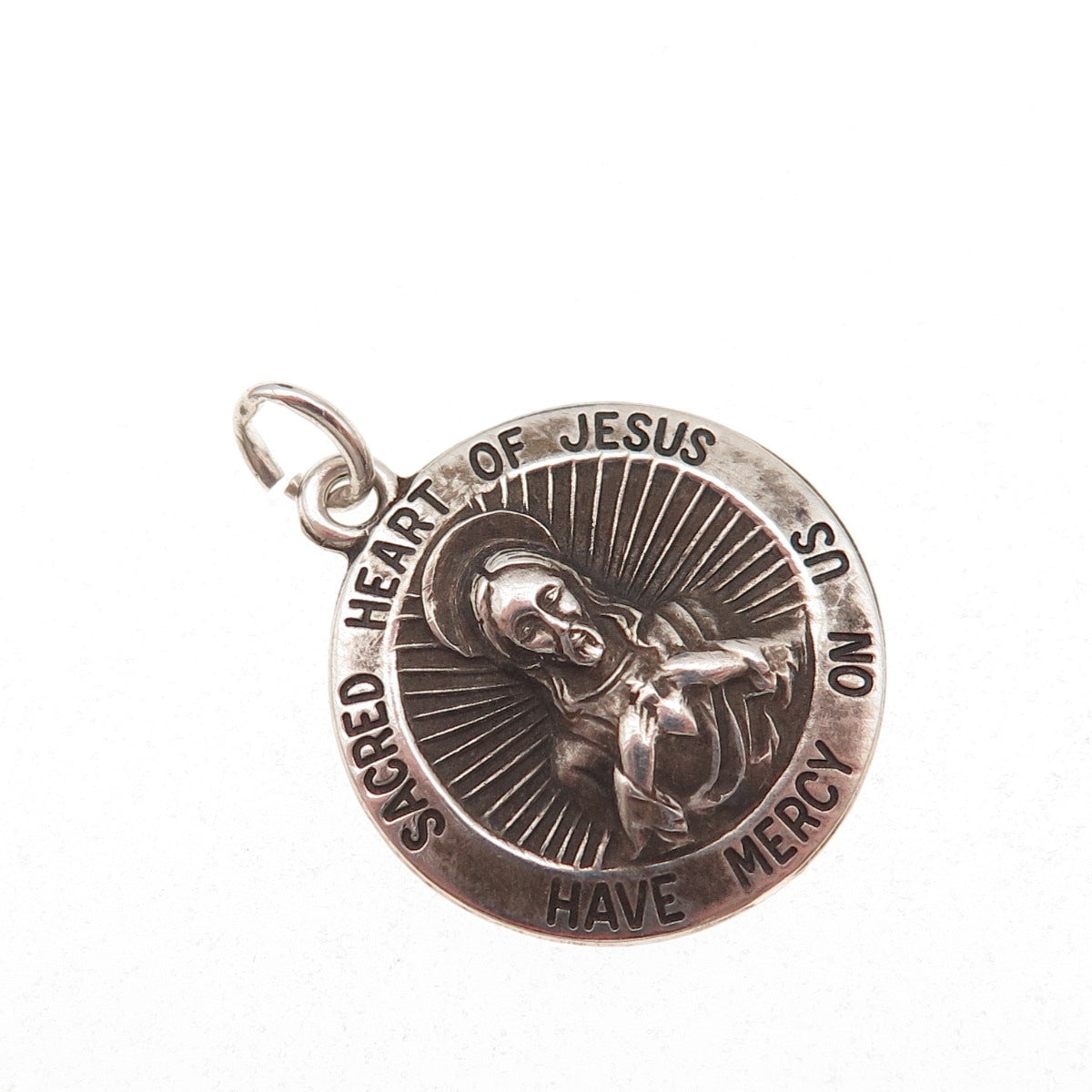 Theda 925 Sterling Silver Antique Art Deco Jesus Sacred Heart Charm Pendant