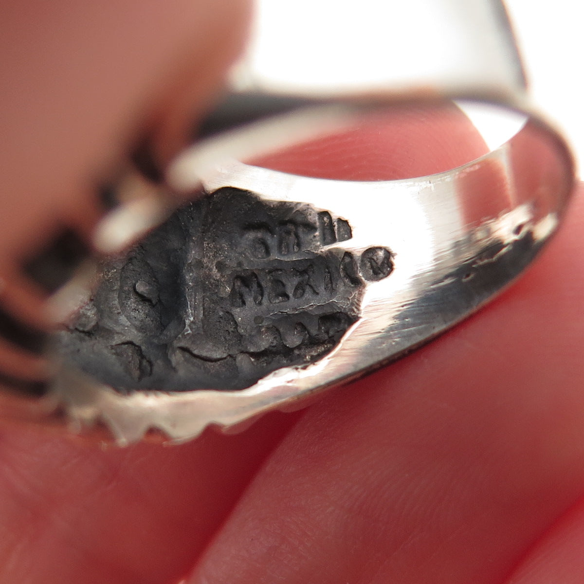 925 Sterling Silver Vintage Mexico Modernist Oxidized Dome Ring Size 7.75
