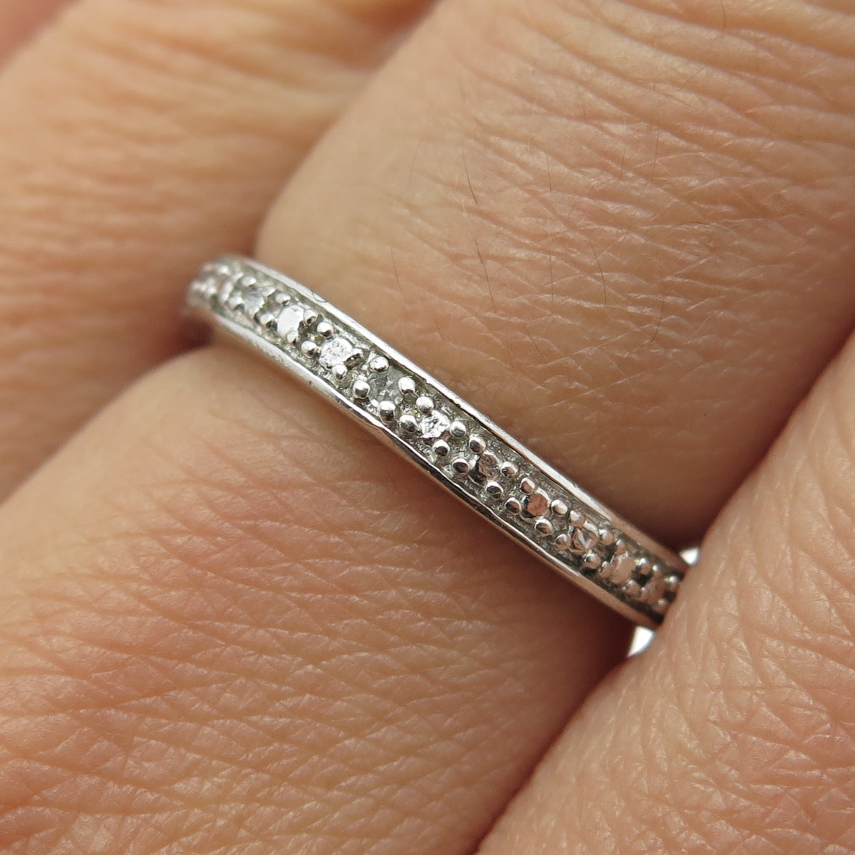 BGE Bradford Sterling Silver Real Diamond Accent "Always" Wavy Band Ring Size 7