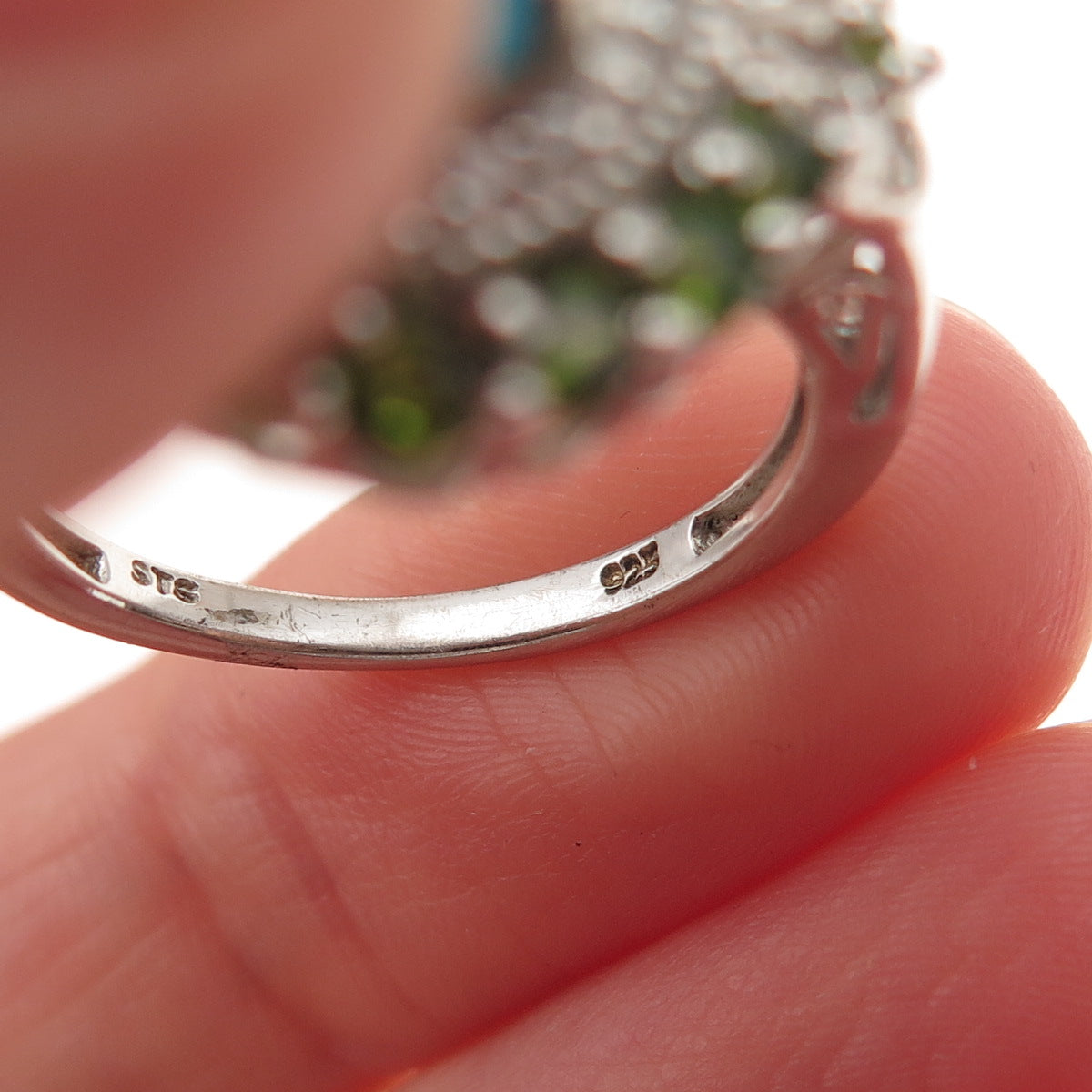 Chuck Clemency 925 Sterling Silver Real Turquoise Peridot & Topaz Ring Size 8.25