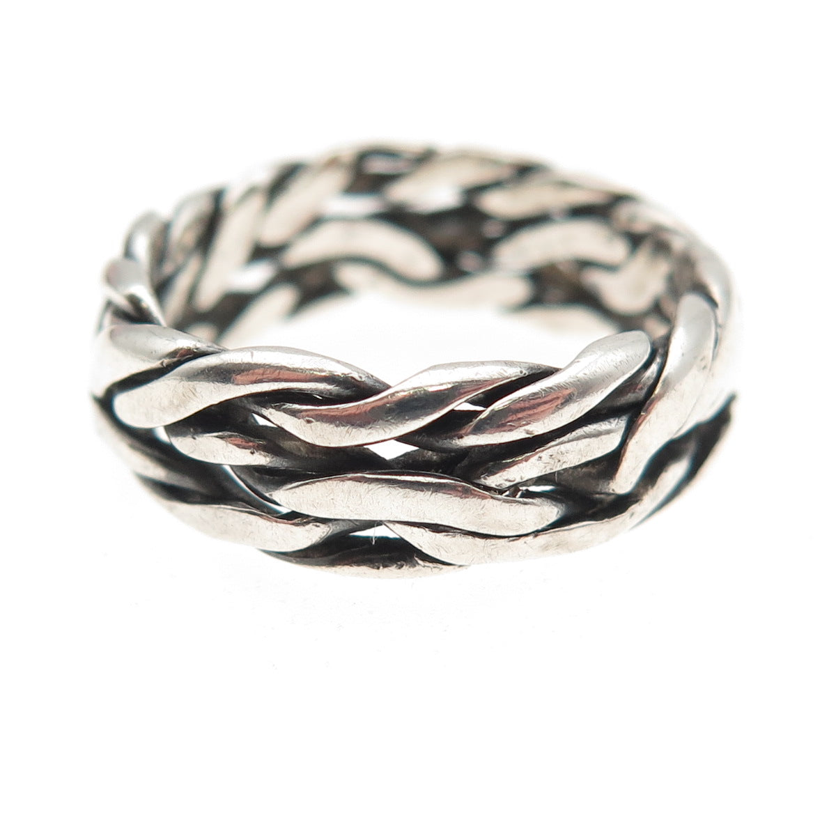 925 Sterling Silver Vintage Modernist Braided Oxidized Band Ring Size 8.25