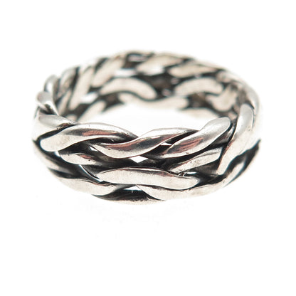 925 Sterling Silver Vintage Modernist Braided Oxidized Band Ring Size 8.25