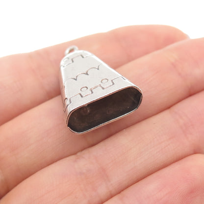 Old Pawn 925 Sterling Silver Vintage Southwestern Bell Tribal 3D Charm Pendant