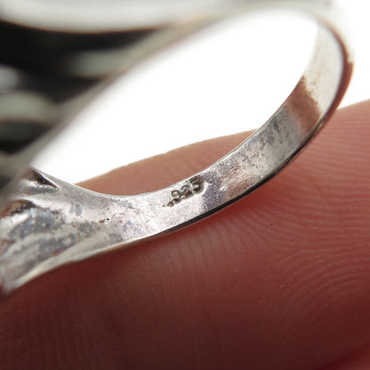 925 Sterling Silver Vintage Modernist Ribbed Dome Oxidized Ring Size 7