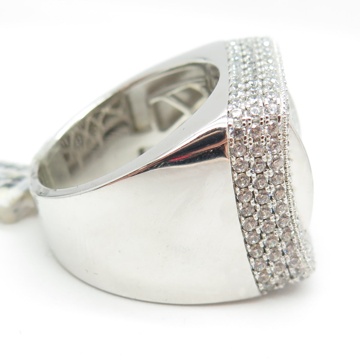 925 Sterling Silver Pave C Z Domed Ring Size 11.25