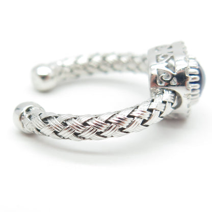 925 Sterling Silver Diamond Glass Evil Eye Heart Woven Adjustable Ring Size 5.5