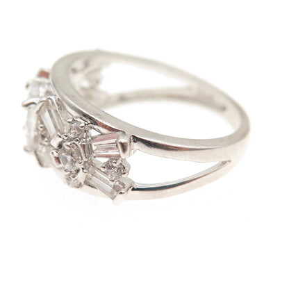 925 Sterling Silver Multi-Cut C Z Cluster Ring Size 6
