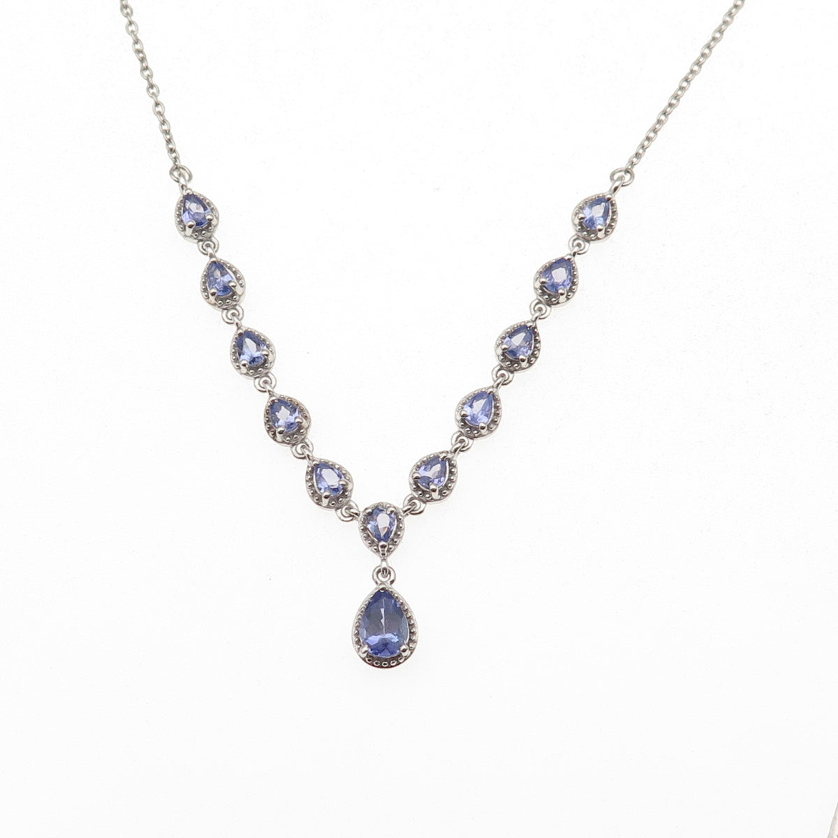 D'Joy 925 Sterling Silver Real Tanzanite Cable Chain Necklace 20"