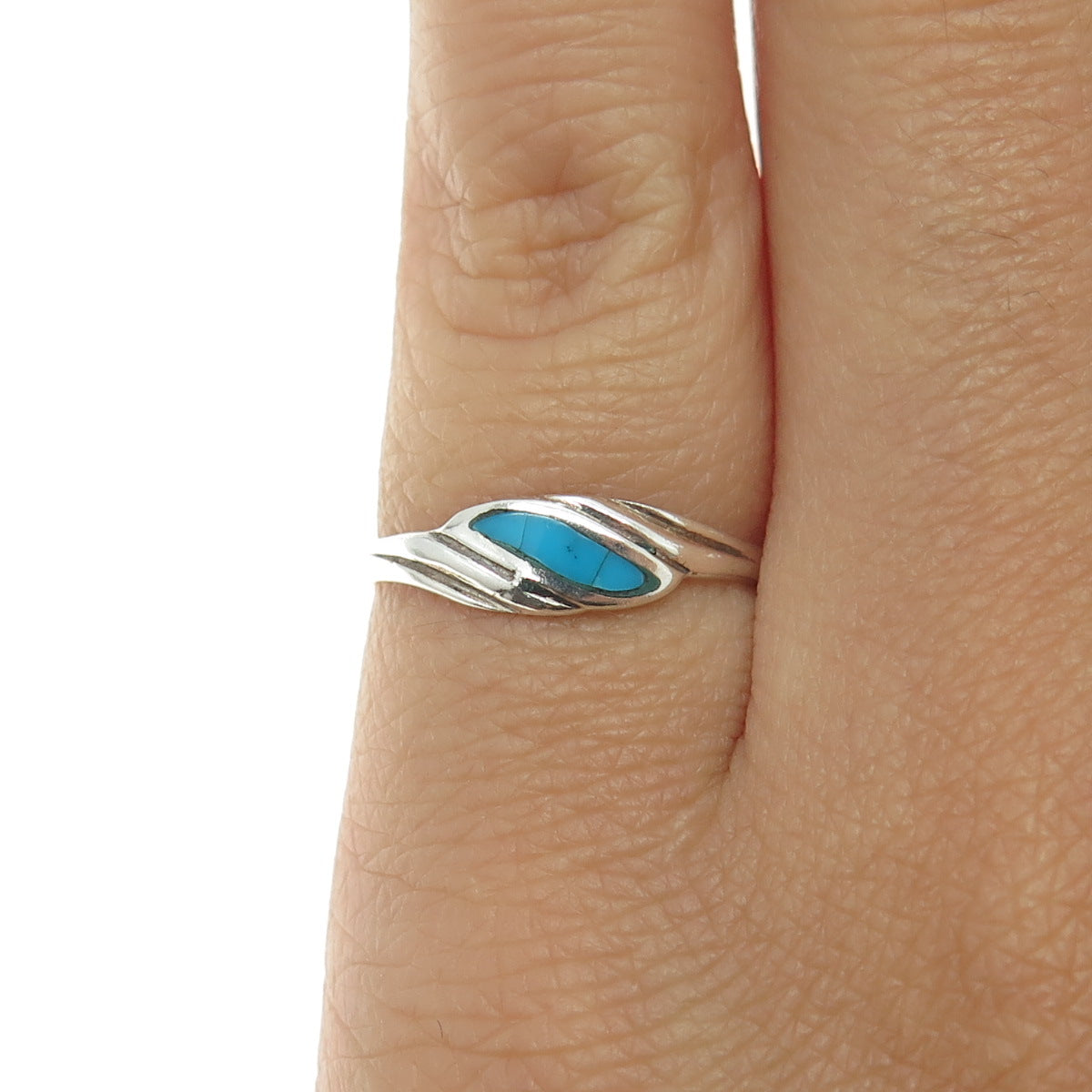 925 Sterling Silver Vintage Real Bisbee Turquoise Bypass Ring Size 5