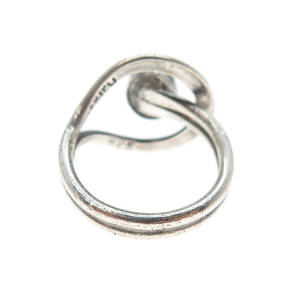 925 Sterling Silver Vintage Mexico Blue C Z Modernist Hook & Eye Ring Size 7.75