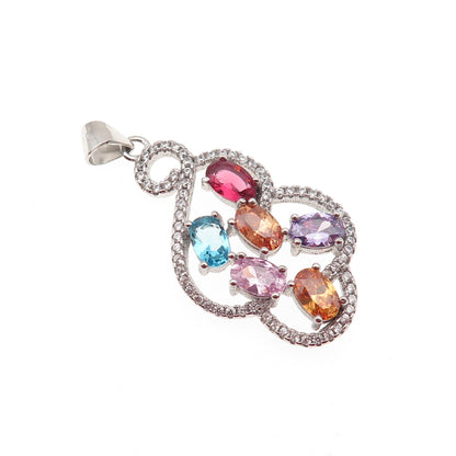 925 Sterling Silver Round & Oval-Cut Multi-Color C Z Charm Pendant