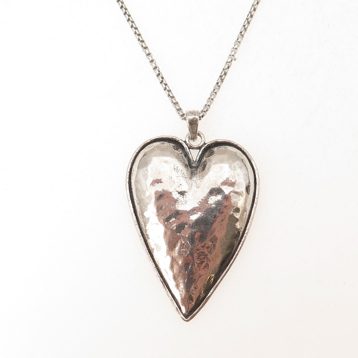 Or Paz PZ 925 Sterling Silver Vintage Israel Heart Round Box Chain Necklace 18"