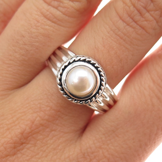 925 Sterling Silver Vintage Real Pearl Ring Size 9.25