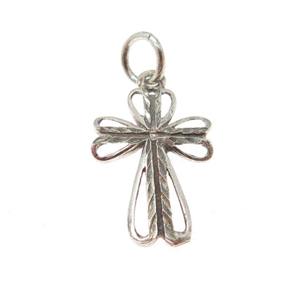 925 Sterling Silver Vintage Diamond-Cut Cross Oxidized Minimalist Charm Pendant